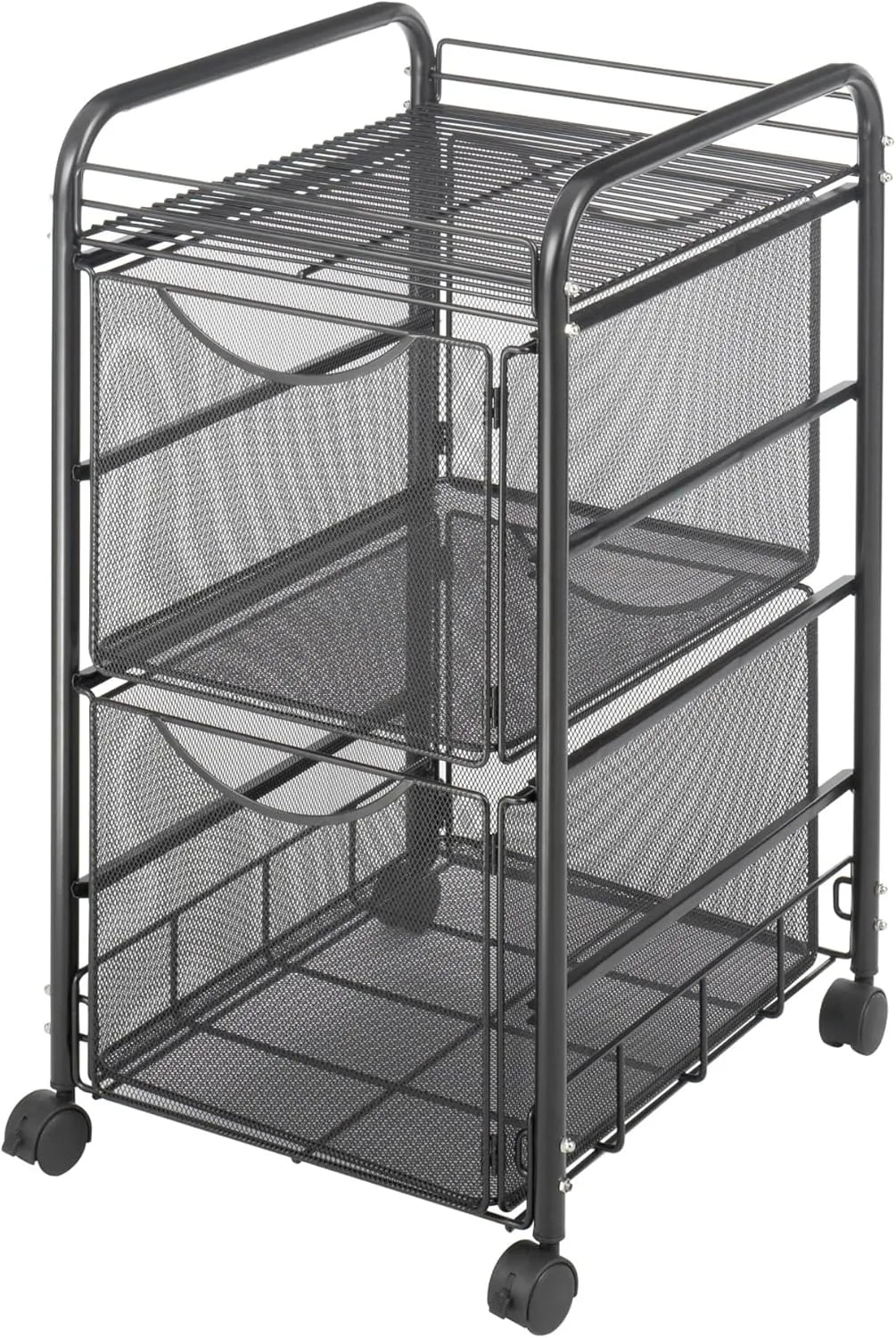 Rolling file cart in a tidy office workspace