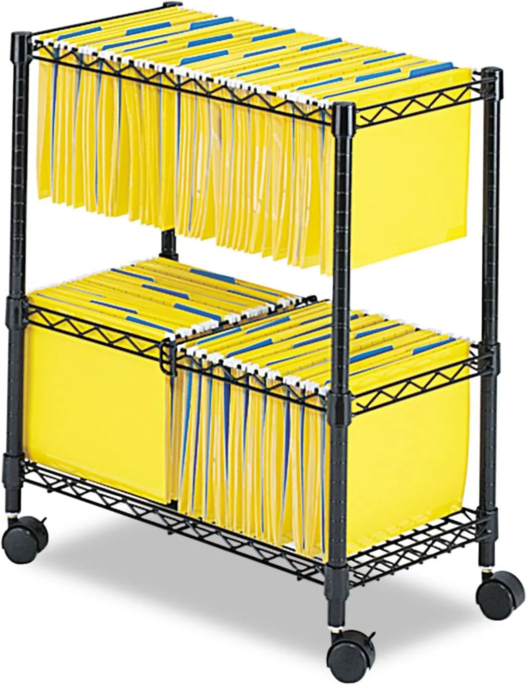 Rolling file cart in a tidy office workspace