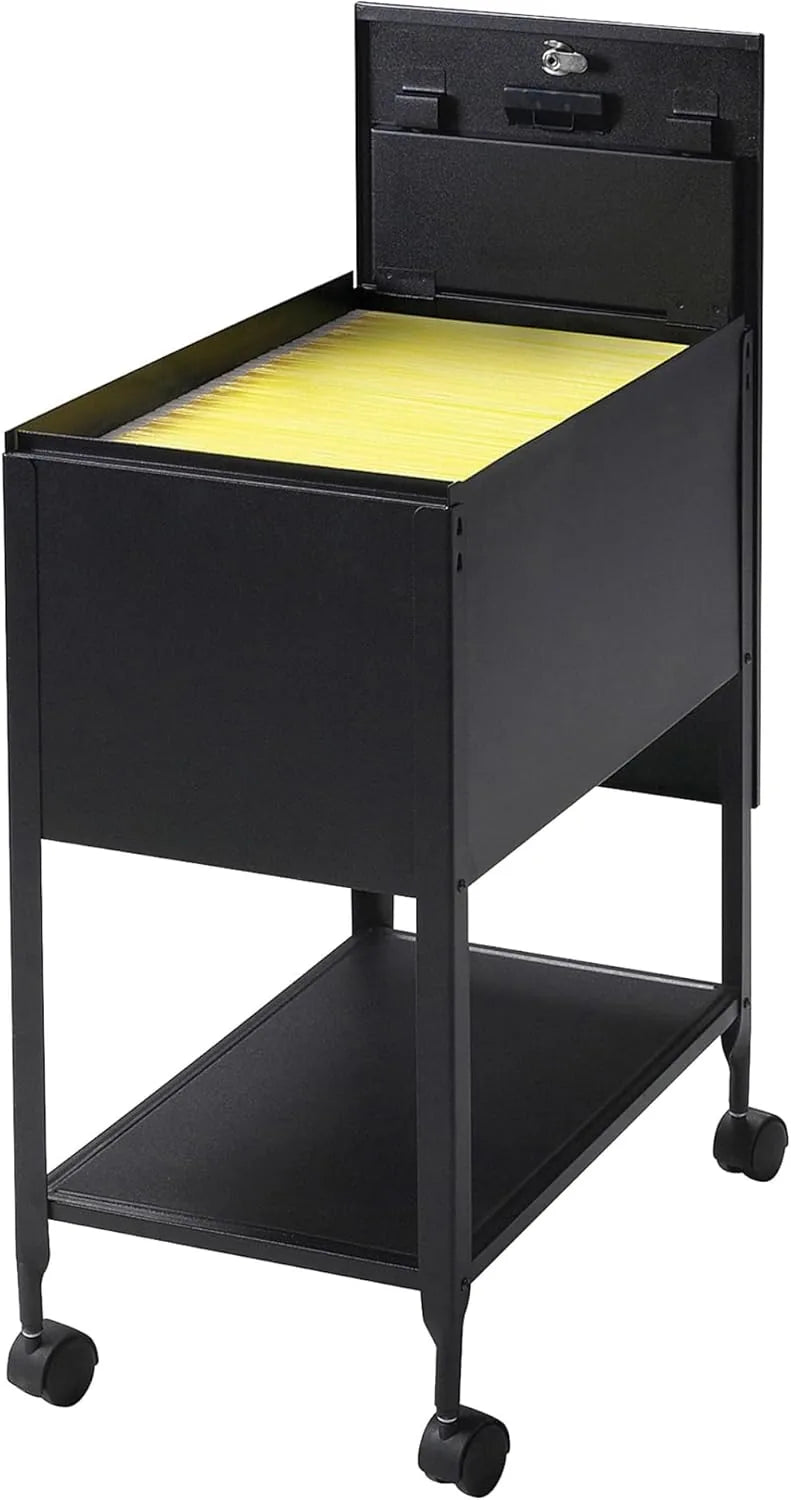 Rolling file cart in a tidy office workspace
